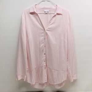 J.Jill pink striped tunic top size M long sleeves button down